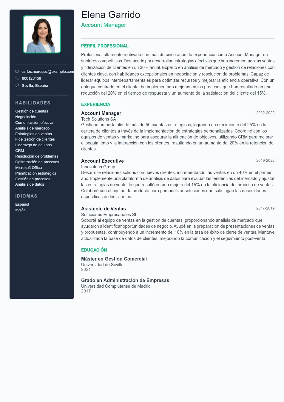 Ejemplo de CV de Account Manager CV Example - Professional Resume Template