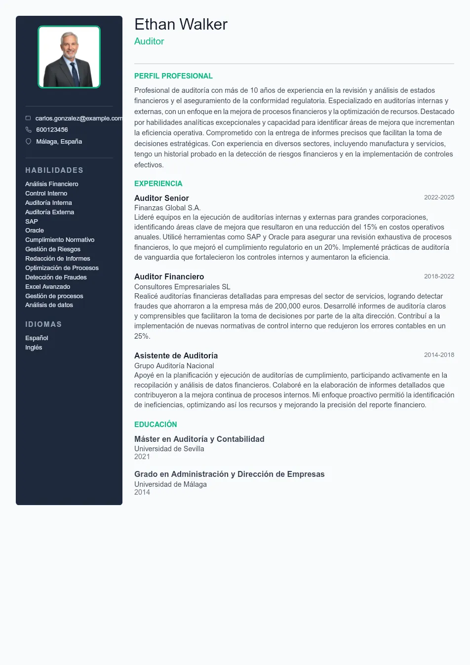 Ejemplo de CV para CV de Auditor - Plantilla de currículum profesional