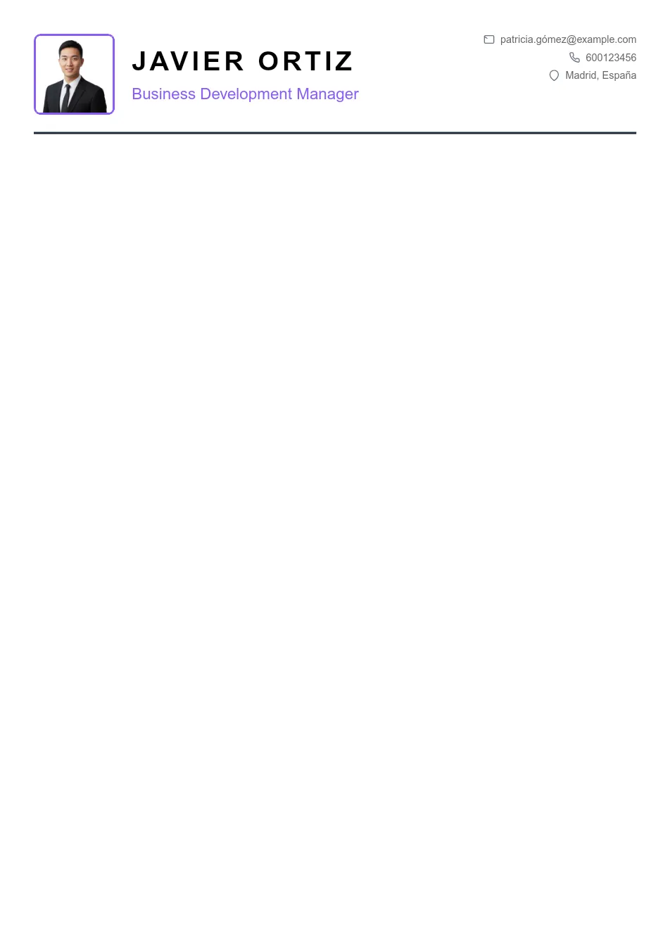 Ejemplo de CV de Business Development Mana CV Example - Professional Resume Template