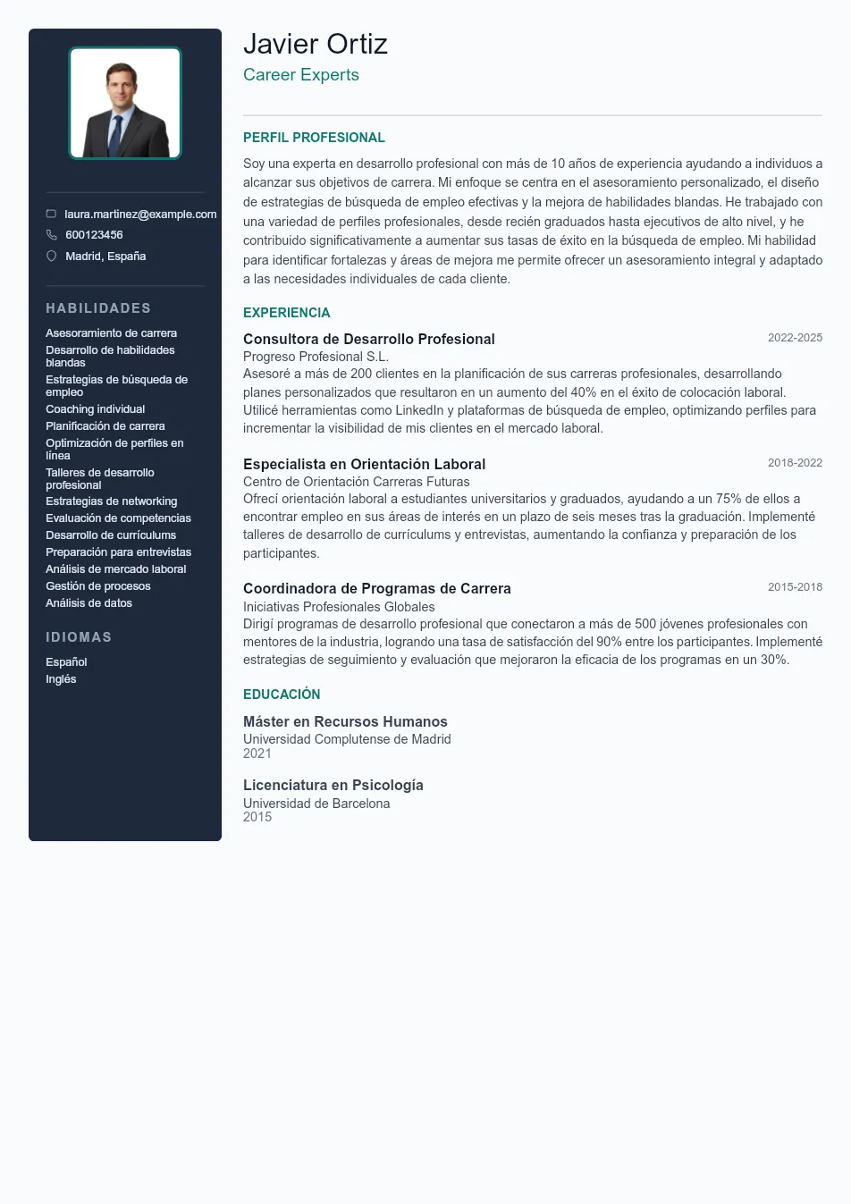 Ejemplo de CV para CV de Career Experts - Plantilla de currículum profesional