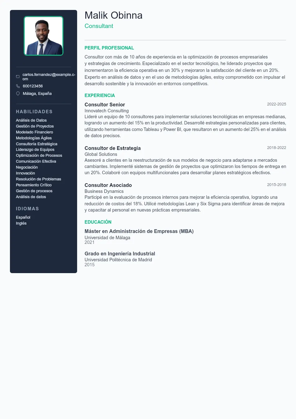 Ejemplo de CV para CV de Consultor - Plantilla de currículum profesional