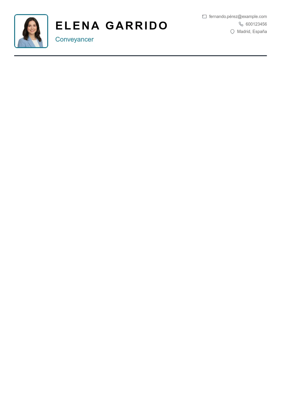 Ejemplo de CV para CV de Conveyancer - Plantilla de currículum profesional