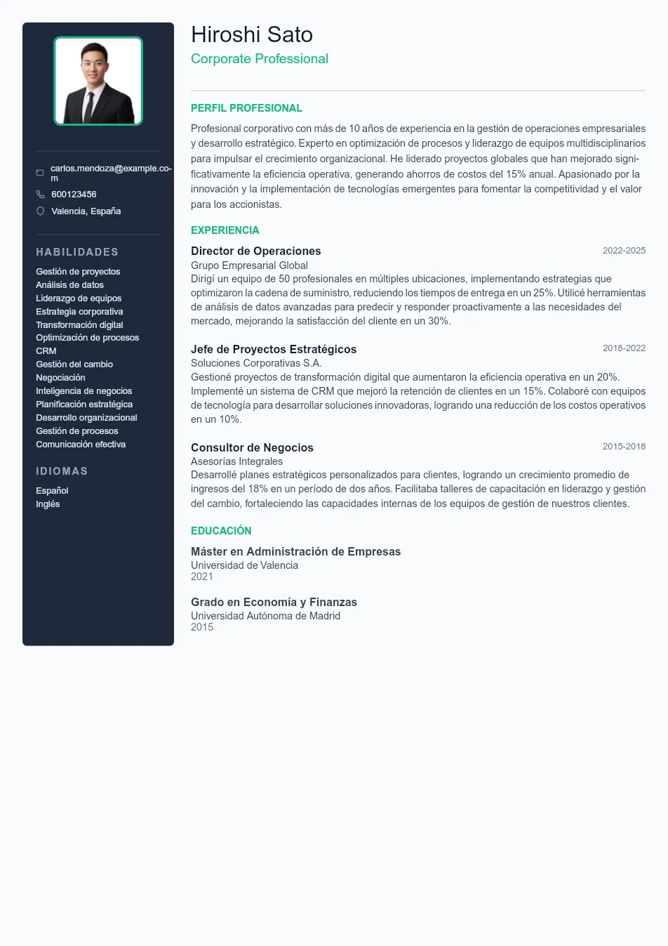 Ejemplo de CV para CV de Corporate Professional - Plantilla de currículum profesional