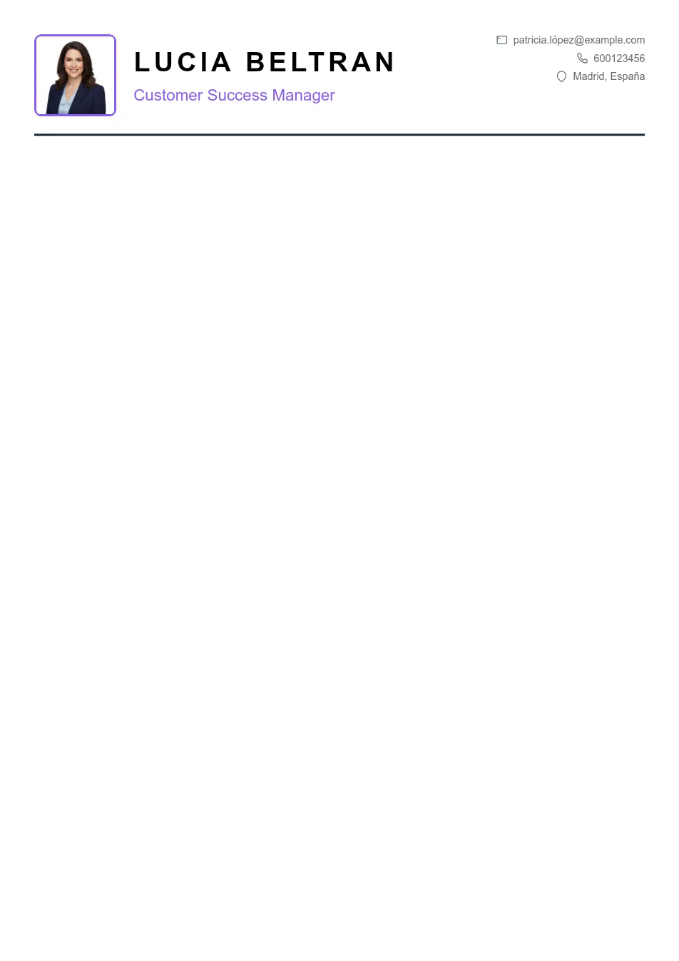 Ejemplo de CV para CV de Customer Success Manager - Plantilla de currículum profesional