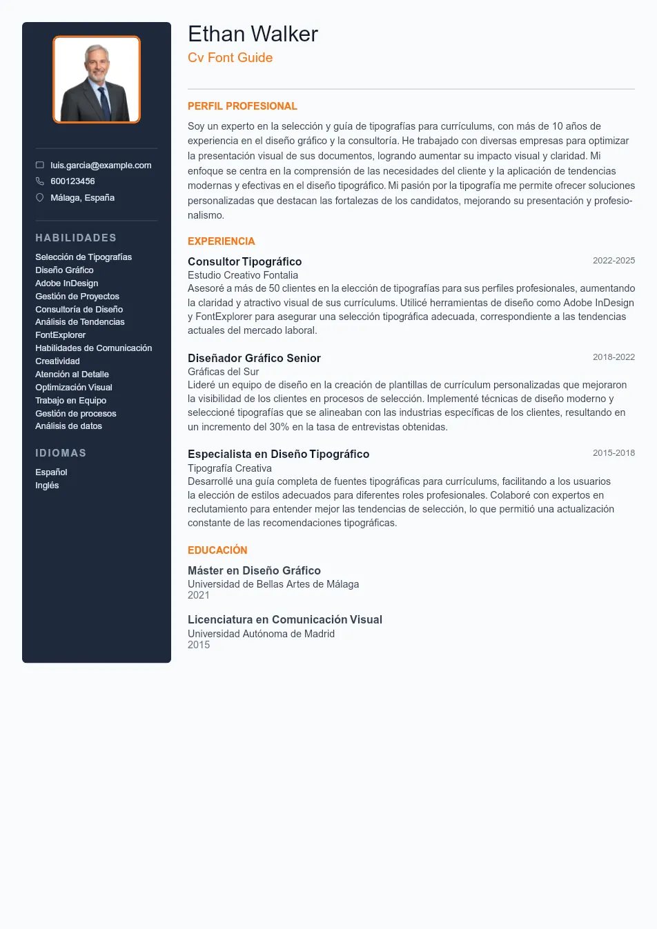 Ejemplo de CV de Cv Font Guide CV Example - Professional Resume Template