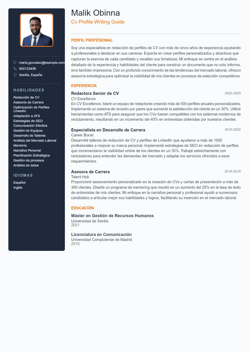 Ejemplo de CV para Guía Definitiva para Redactar un Perfil de - Plantilla de currículum profesional