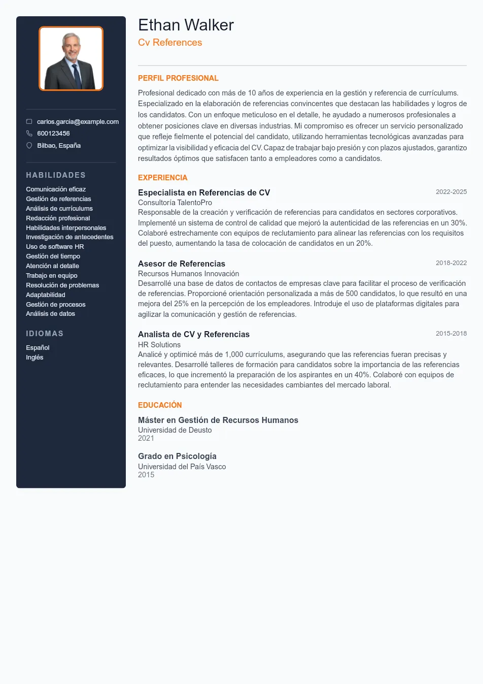 Ejemplo de CV de Cv References CV Example - Professional Resume Template