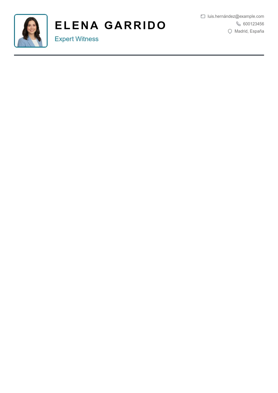 Ejemplo de CV de Expert Witness CV Example - Professional Resume Template