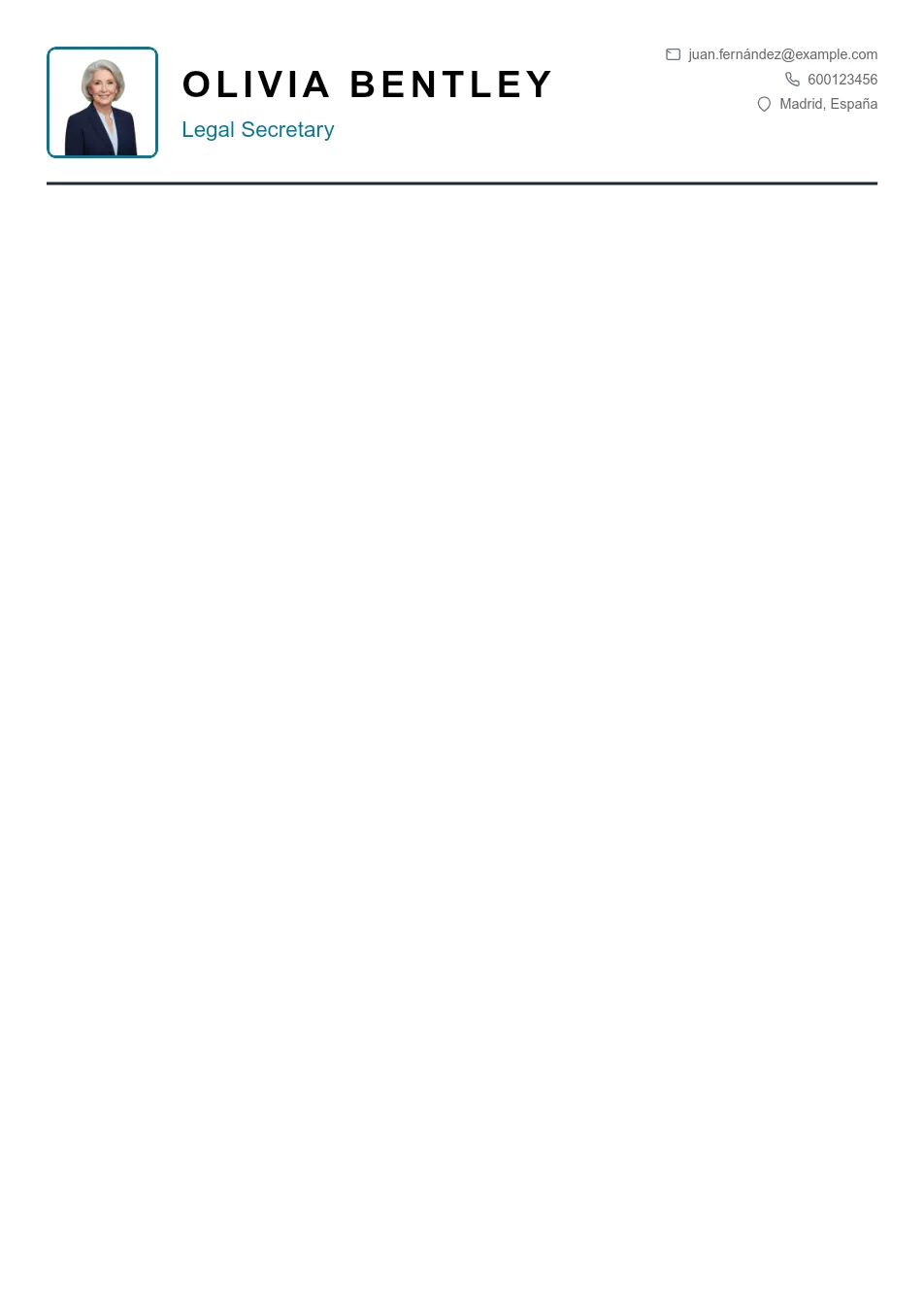 Ejemplo de CV de Legal Secretary CV Example - Professional Resume Template