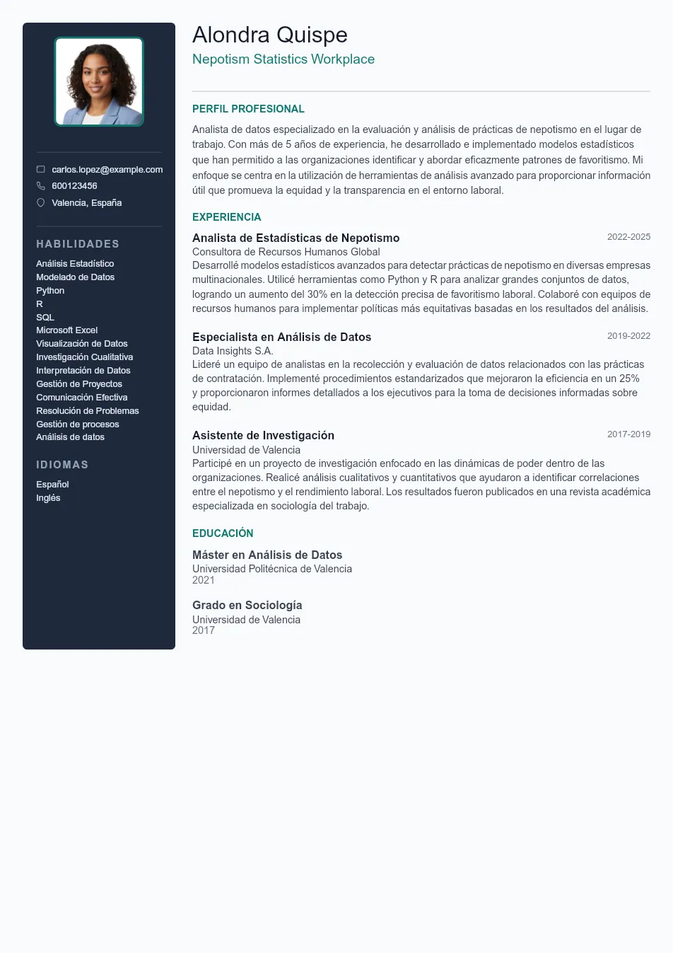 Ejemplo de CV para Nepotismo en el Lugar de Trabajo - Plantilla de currículum profesional