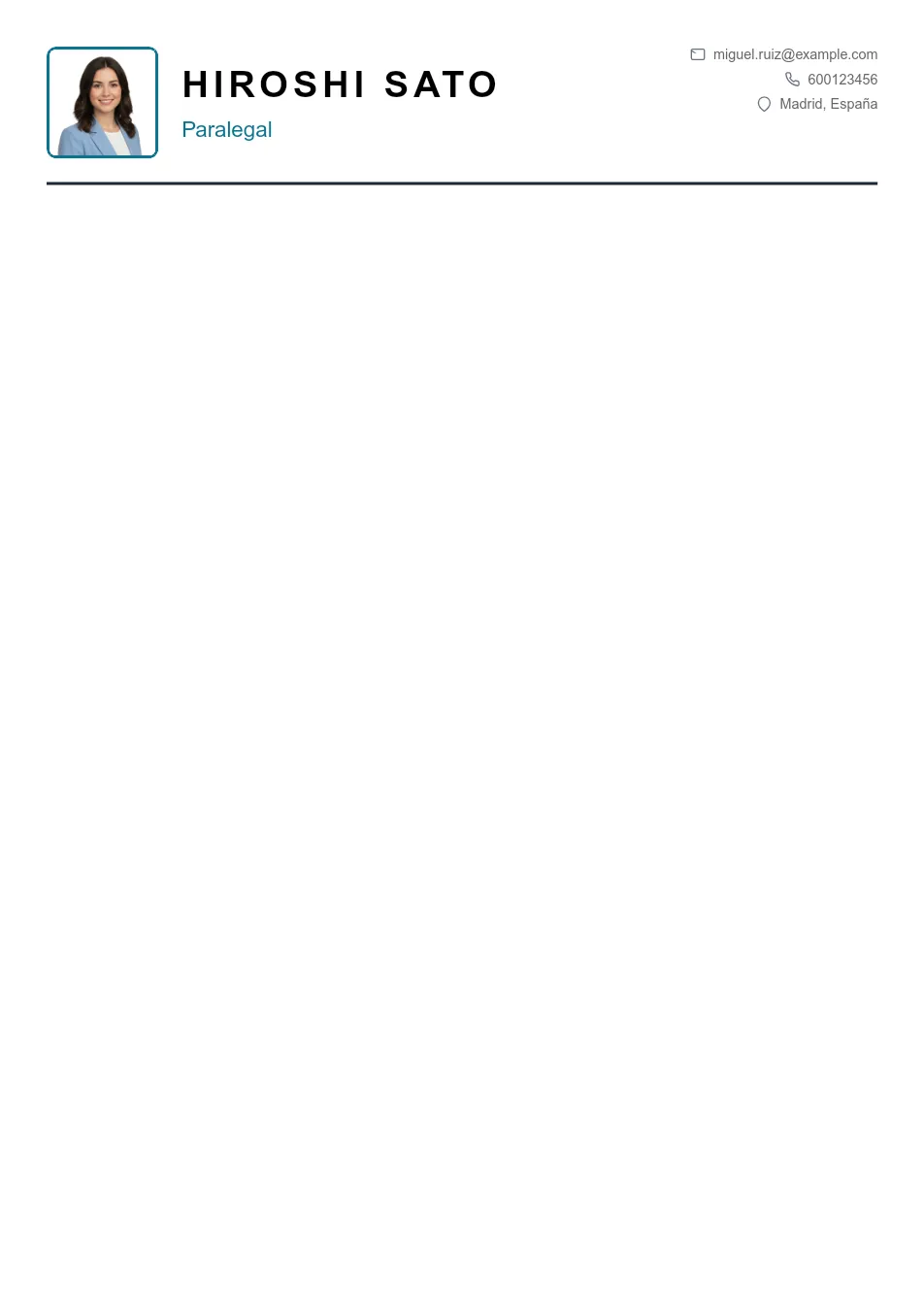 Ejemplo de CV de Paralegal CV Example - Professional Resume Template
