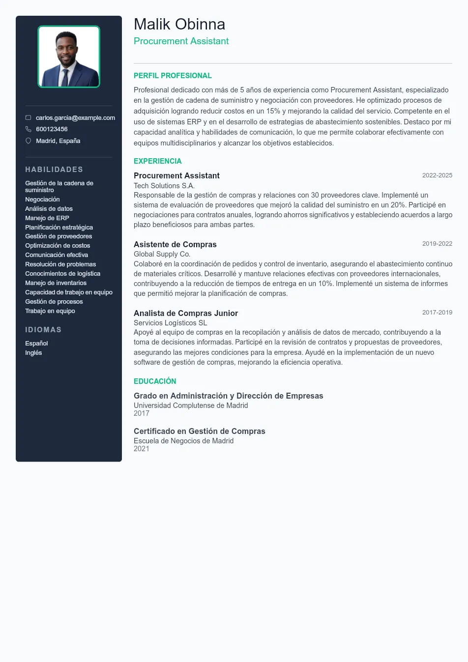 Ejemplo de CV de Procurement Assistant CV Example - Professional Resume Template