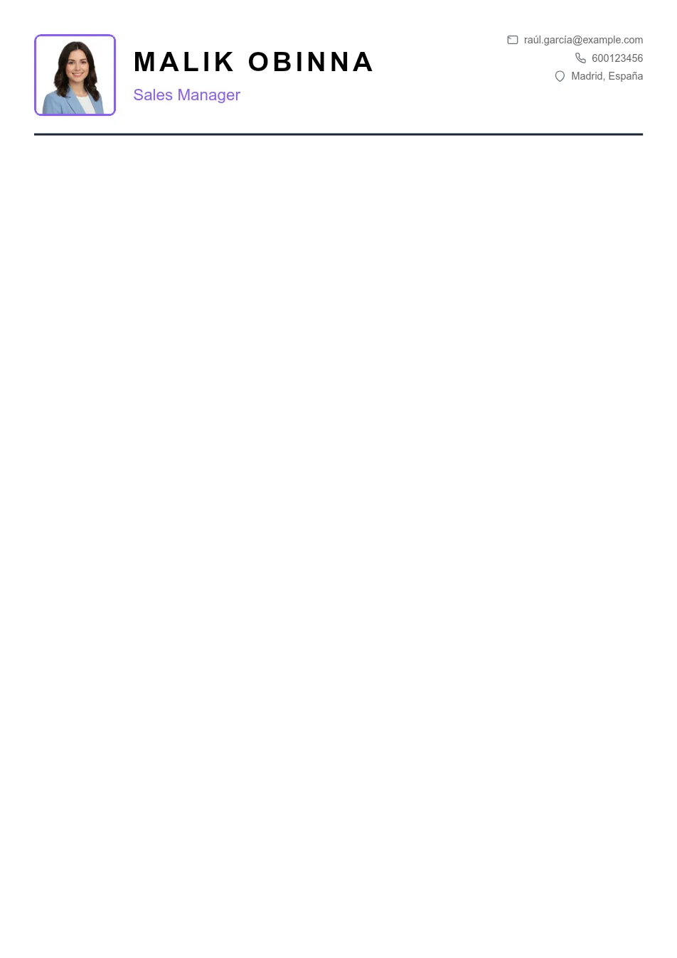 Ejemplo de CV de Sales Manager CV Example - Professional Resume Template