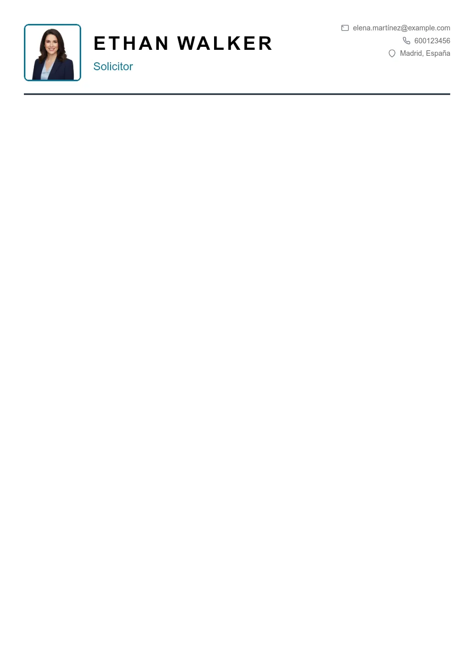 Ejemplo de CV para Ejemplo de CV de Solicitor - Plantilla de currículum profesional