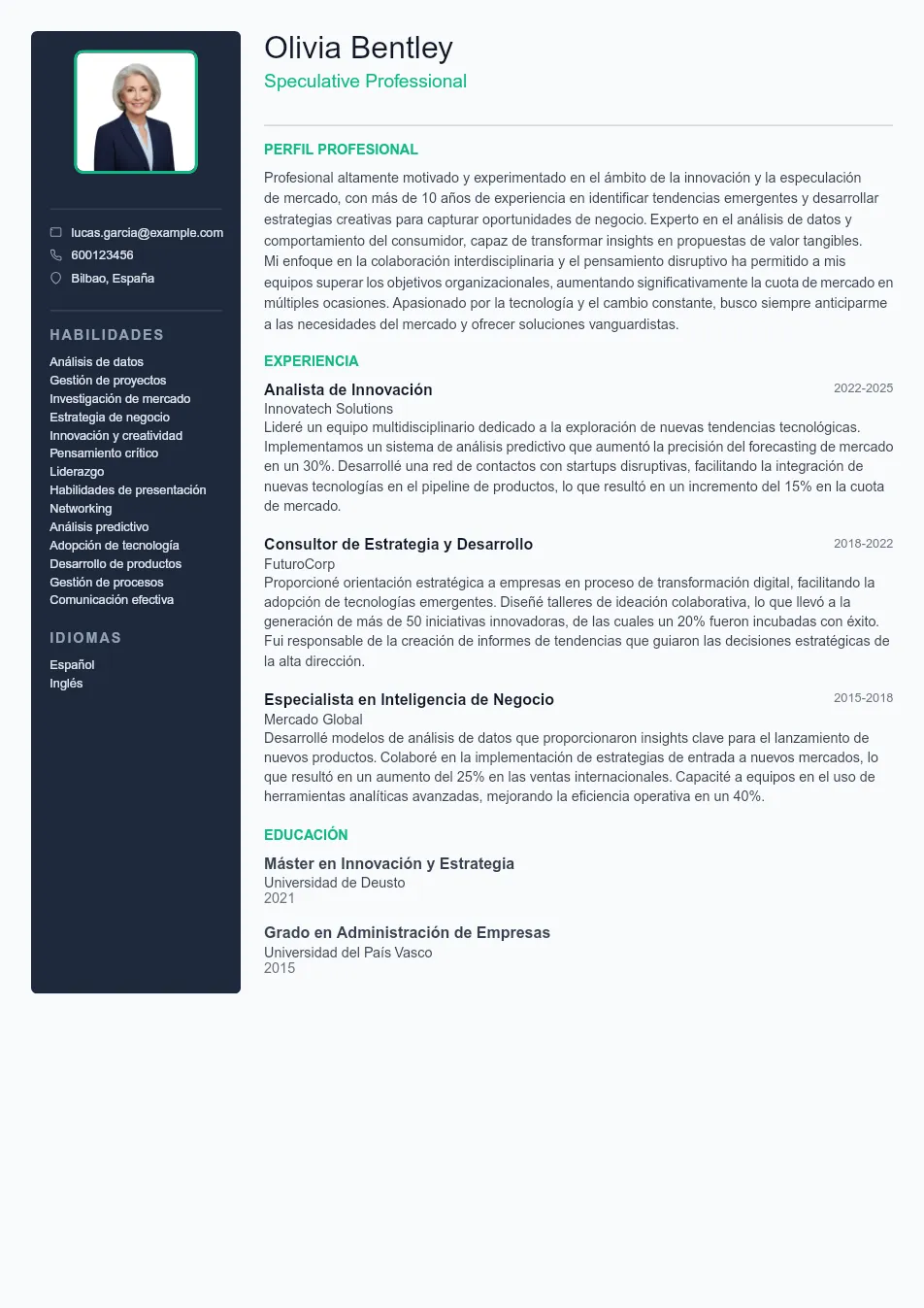 Ejemplo de CV de Speculative Professional CV Example - Professional Resume Template